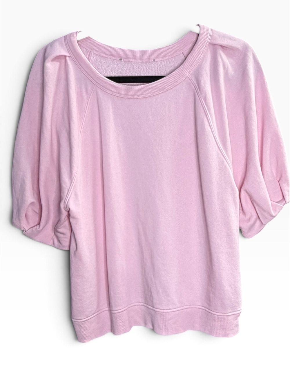 LOFT Pleated Puff Sleeve Sweatshirt Posy Pink Cotton Blend Women's